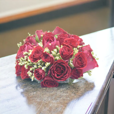 Red Spray Roses, Limonium, Timeless Duo, Classic Floral Arrangement
